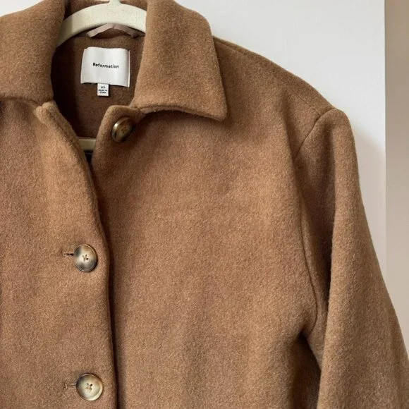 Reformation Enzo Jacket Wool Blend Short Tan Brown XS - Picture 5 of 15